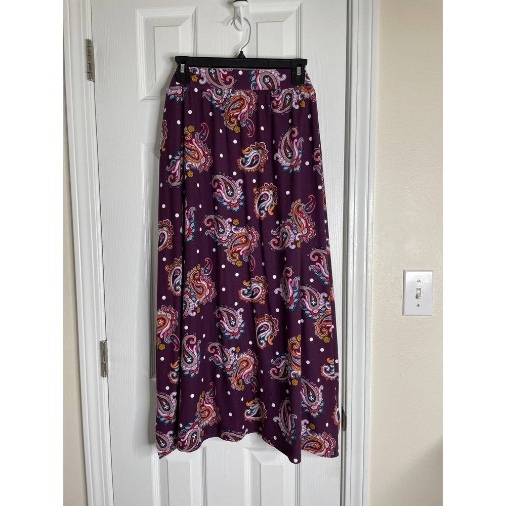 Terra & Sky Womens 3X Purple Paisley Polka Dot Jersey Maxi Skirt TS39849
